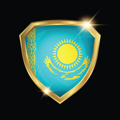 Wall Mural - Kazakhstan Flag Golden Shield Logo