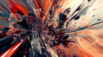 Wall Mural - Dynamic explosion of red, black, and silver colors with energetic swirls and splatters