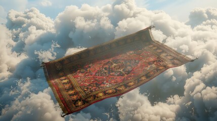 Wall Mural - Handwoven antique flying carpet against cloudscape.