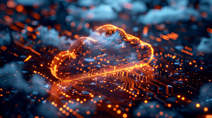 3d rendering cloud computing technology and conceptual innovation in blue and orange color