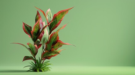 Wall Mural - 3D rendering of a plant with red and green leaves on a solid green background. isolated on a solid green background. Illustrations