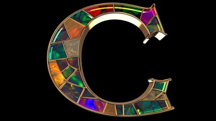 Wall Mural - Stained glass 3D render of the letter 