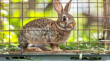 Rabbit in a metal cage,, these normally used for transport purposes.