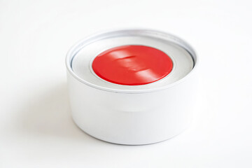 Wall Mural - White round container with red lid