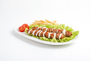 Sticker - Grilled Meat Skewers with Yogurt Sauce and Fries