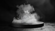 © ThePixLab - Black round stage with white smoke floating around on black background. isolated on a solid black background. Illustrations