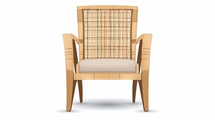 Chair natural wood single seat with rattan material, comfortable for interior/exterior furniture, isolated on white background. isolated on a solid white background. Illustrations