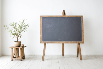 Wall Mural - Blank Blackboard on Wooden Easel in White Room