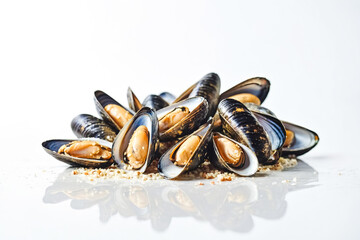 Wall Mural - Fresh Mussels with White Background