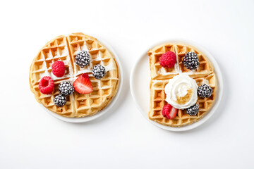 Canvas Print - Delicious Waffles with Berries and Whipped Cream