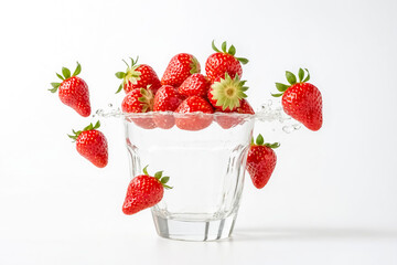 Wall Mural - Strawberries Splashing Into Glass of Water