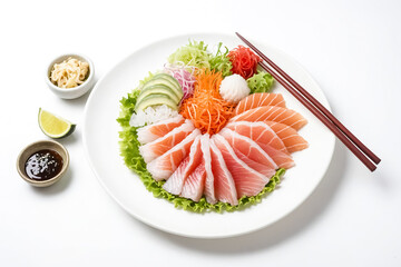 Canvas Print - Salmon Sashimi with Assorted Vegetables