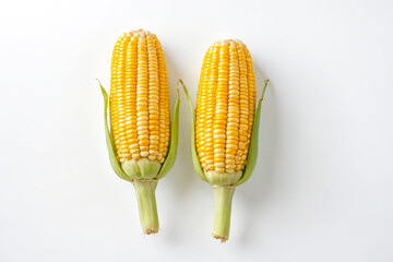 Wall Mural - Two Fresh Corn on the Cob Isolated on White Background