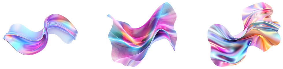 holo 3d abstract wavy shapes element isolated on transparent background, png holo 3d shapes