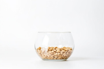 Poster - Glass Bowl with Cereal on White Background