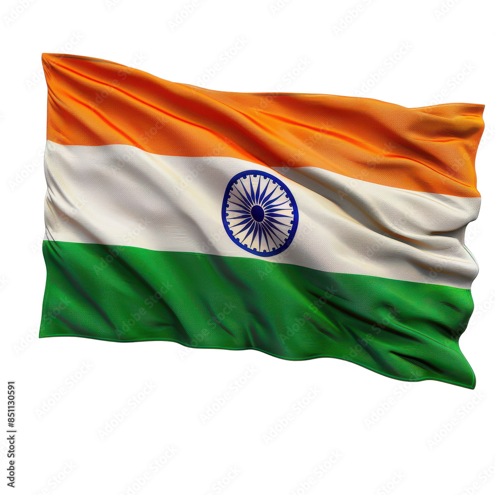 Waving Indian Flag With Saffron White And Green Stripes And Ashoka waving-indian-flag-with-saffron-white-and-green-stripes-and-ashoka