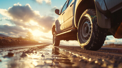 Poster - low angle view of a modern pick-up truck on road