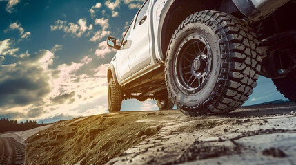 Poster - low angle view of a modern pick-up truck on road