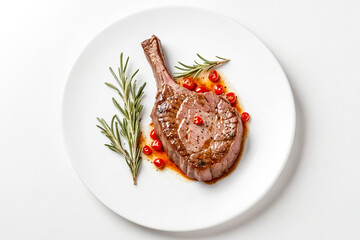 Sticker - Close-up of a Grilled Steak on a Plate with Rosemary and Cherry Tomatoes