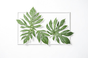 Canvas Print - Green leaves in a white frame