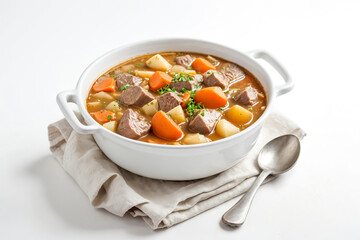 Poster - Hearty Beef Stew with Carrots and Potatoes in a White Bowl