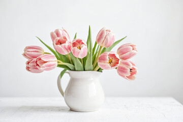 Wall Mural - Pink Tulips in a White Jug