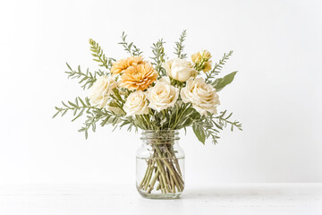 Canvas Print - Simple White and Yellow Flower Bouquet in a Glass Jar