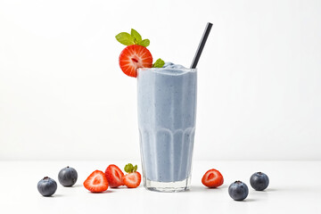 Poster - Blue Smoothie with Strawberries and Blueberries