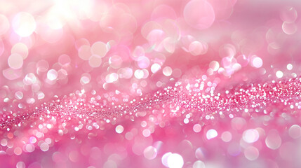 Wall Mural - Pink Sparkling Glitter on White Background Bokeh Abstract Close Up