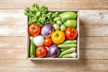 Wall Mural - Fresh Vegetables in a Wooden Crate