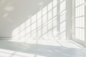 Poster - light white empty wall background interior room architecture home design blank floor shadow abstract window space concept nobody house inside sunlight
