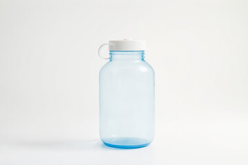 Wall Mural - Blue Glass Water Bottle with White Lid on White Background