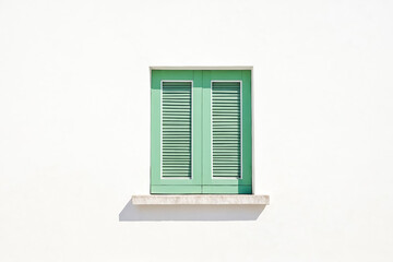 Wall Mural - Green Window with Shutters on White Wall