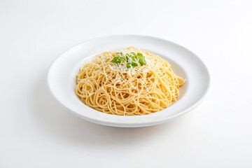 Wall Mural - Spaghetti with Cheese and Basil on a White Plate