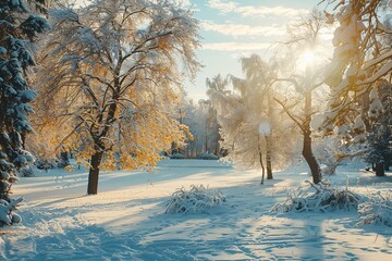 Wall Mural - winter landscape with trees