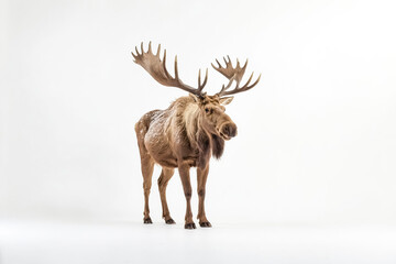 Moose with Large Antlers Standing on White Background