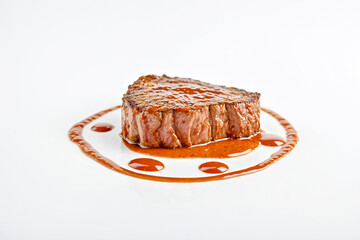 Poster - Grilled Steak with Sauce on a White Plate