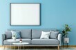 © SHOTPRIME STUDIO - Modern living room interior with blue walls, stylish sofa and framed picture on the wall for home decor inspiration and design ideas