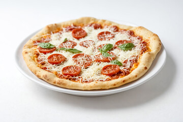 Wall Mural - Pepperoni Pizza with Fresh Basil and Tomato Slices