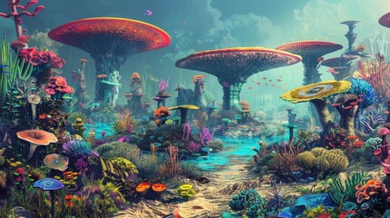 A Vibrant Underwater World of Mushroom-Like Coral