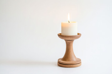 Poster - White Candle on Wooden Stand