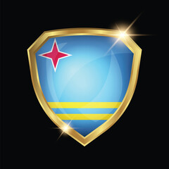 Wall Mural - Aruba Flag Golden Shield Logo