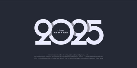 Wall Mural - Modern and simple happy new year 2025 design. With simple bluish white numbers. Premium design vector background for banners, posters and social media.