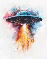 Wall Mural - gentle watercolor ufo design with soft and dreamy quality