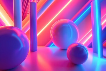 Wall Mural - 3d three dimensional abstract background with neon colors - generative ai