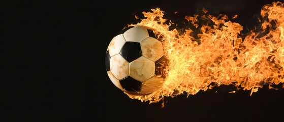 soccer ball with fiery flames, representing the competitive spirit and dynamic action of the sport played worldwide