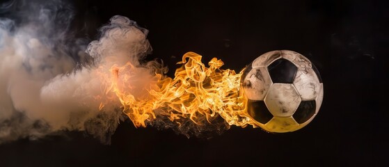 soccer ball with fiery flames, representing the competitive spirit and dynamic action of the sport played worldwide