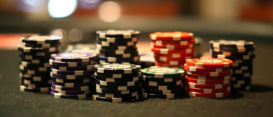 Red and white cards, green felt table, and chips, capturing the essence of a lively casino atmosphere and the allure of gambling games