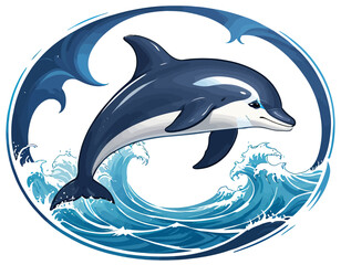 Wall Mural - Blue Dolphin in Ocean Wave Illustration