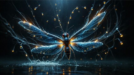 Poster - Glowing Butterfly Emerging From Water.